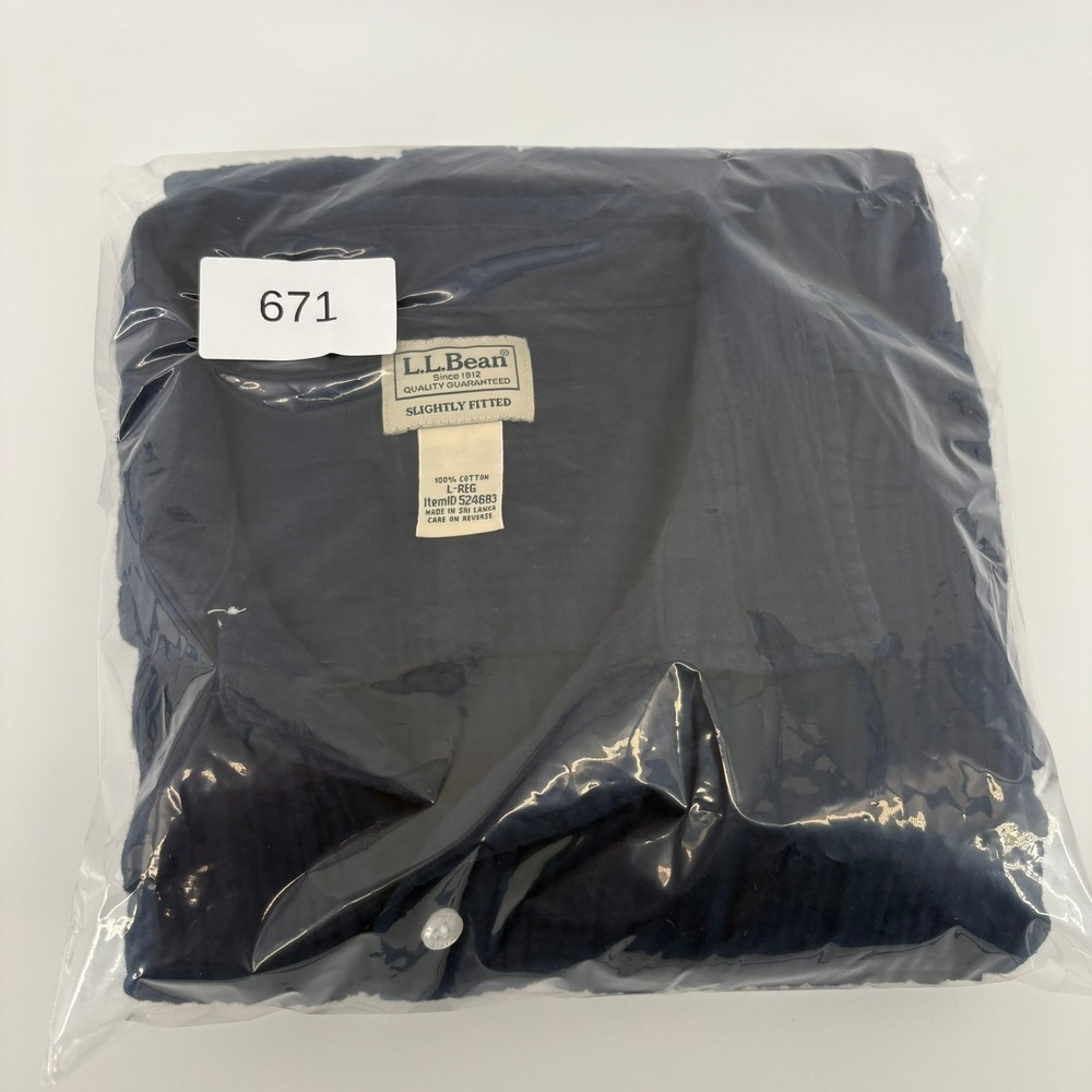 LL Bean Mens Navy Blue Double Gauze Cotton Short Sleeve Button Down Shirt Large - Picture 7 of 7